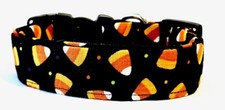 Candy Corn  Polka Dots Black Halloween Handmade Dog Collar