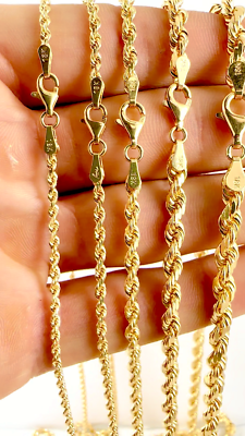 18K Yellow Gold SOLID Rope Chain Bracelet Diamond Cut Real Gold