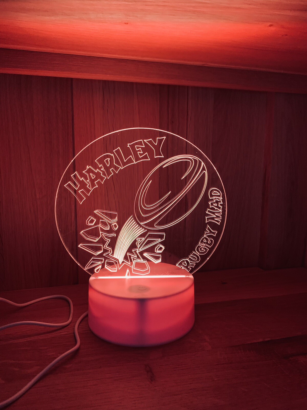 Luz nocturna LED con temática de rugby - viene totalmente personalizada. Idea de regalo única