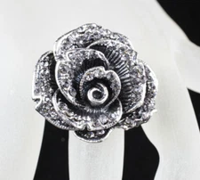 Smokey Austrian Rhinestone Crystal Rose Fashion Cocktail Ring