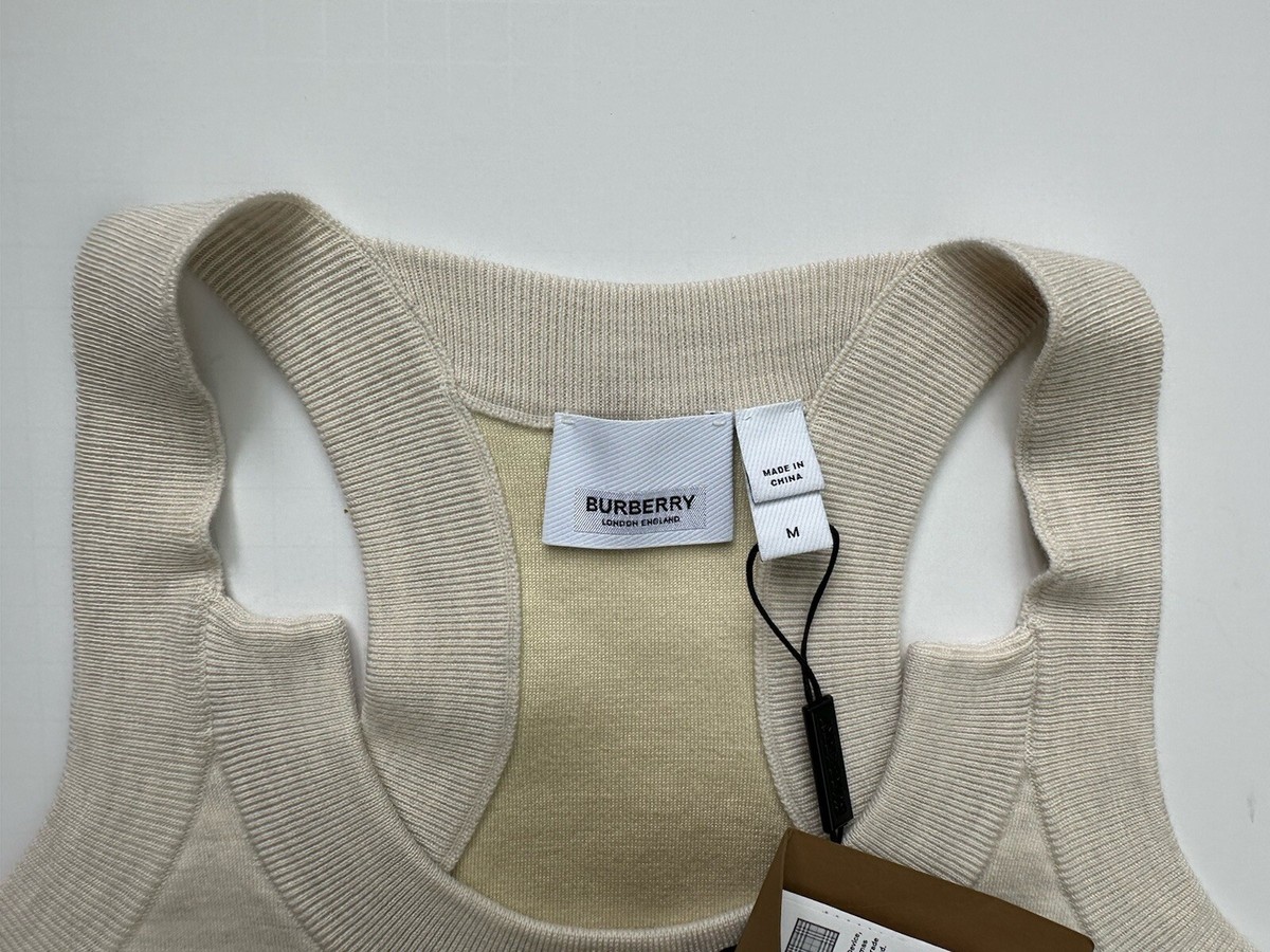 Burberry★素敵！Saadia Oatmeal Sleeveless Dress Burberry Ladies White Roundneck Sleevless Dress, Brand Size