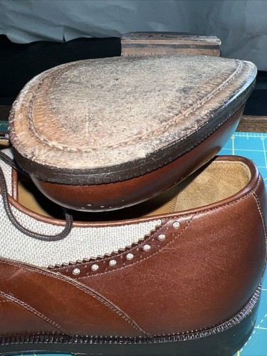 Johnston & Murphy👞Sz 9.5D Men Brown/Cream Lthr/Canvas Two-Tone Wingtip Brogue - Picture 16 of 24
