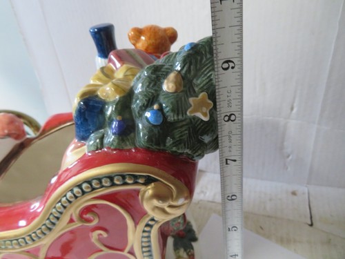 Vintage Christmas Cookie Jar Santa Claus in Sleigh Filled with Toys - Picture 11 of 12