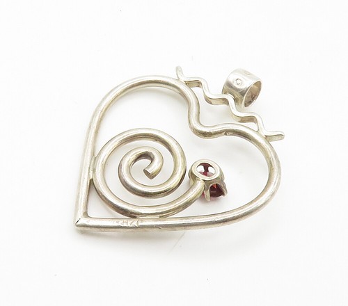 925 Sterling Silver Vintage Pink Topaz Open Spiral Love Heart Pendant PT11624 - Picture 4 of 5