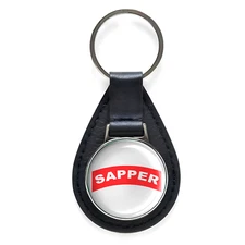 U.S. Army Sapper Black Leather Keychain Silver Keyring Military Gift