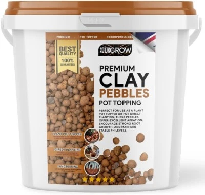 UK GROW Premium Clay Pebbles Expanded Clay for Hydroponics - (20 Litre Bucket) - 20L