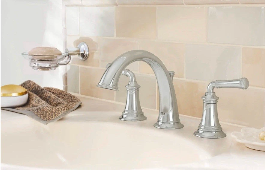 NUEVO Grohe Gloucester Cromo 8" Amplio 2 Manijas Baño Grifo Drenaje Incluido Foto 3 de 3