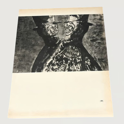 Vintage Art Illustration Bookplate Worried Face Mirror Frantisek Tichy W