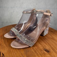 Betsey Johnson SB-Mari Sandals Women 8M Champagne Good Rhinestone Block Heel