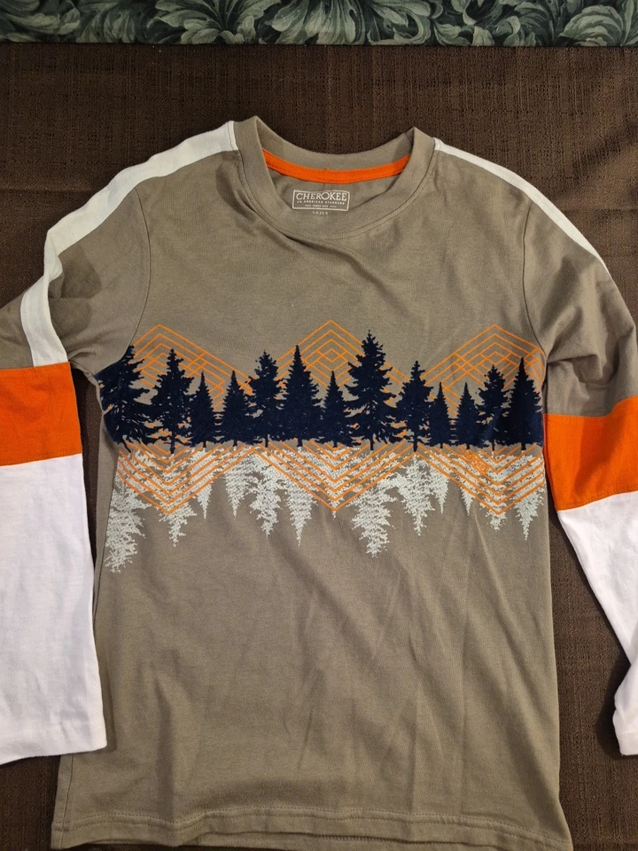 Cherokee Niños Pullover Sudadera Árboles Verde Naranja 10/12 Foto 2 de 4