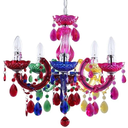 Litecraft Marie Therese Chandelier Crystal Effect Multi Coloured Ceiling 5 Light