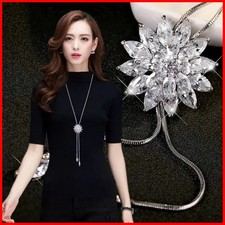 Simulated Pearl Choker Long Necklace Silver Chain Women's Fashion Jewelry
