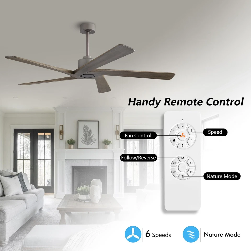 72 Inch DC Ceiling Fan No Light with 3 Downrods 5 Reversible Carved Solid Woo... - Image 2 of 4