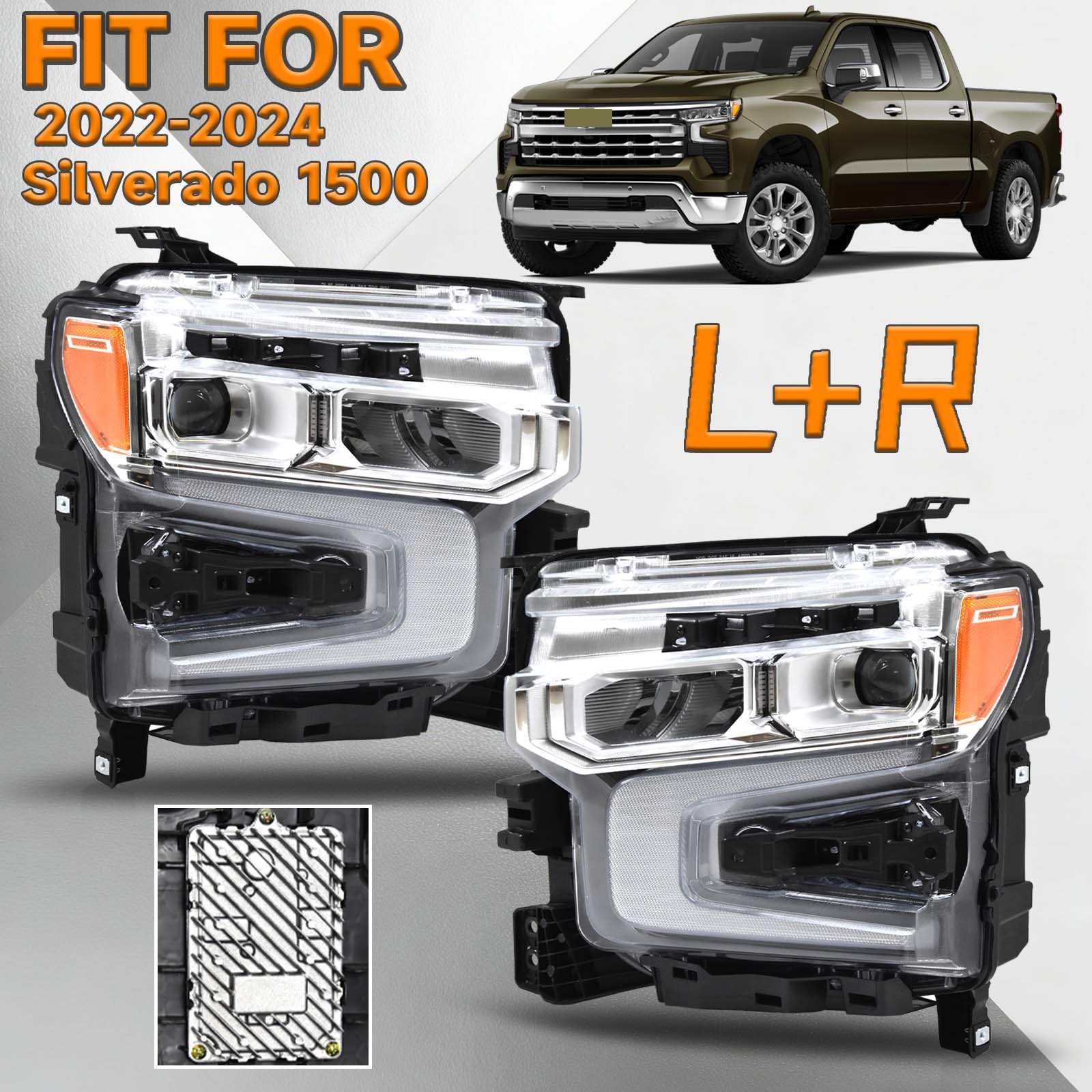 For 2022-2024 Chevy Silverado 1500 Chrome LED DRL w/ White Animation Headlights