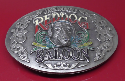 Vintage Bergamotte 1992 Metall Gürtelschnalle Jack Daniels Red Dog Saloon