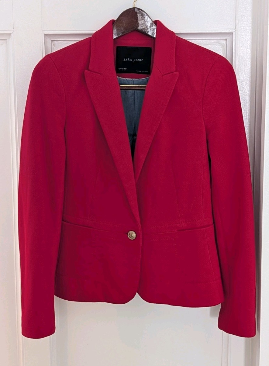 Zara Basic Red 100% Cotton Single Button Cropped … - image 1