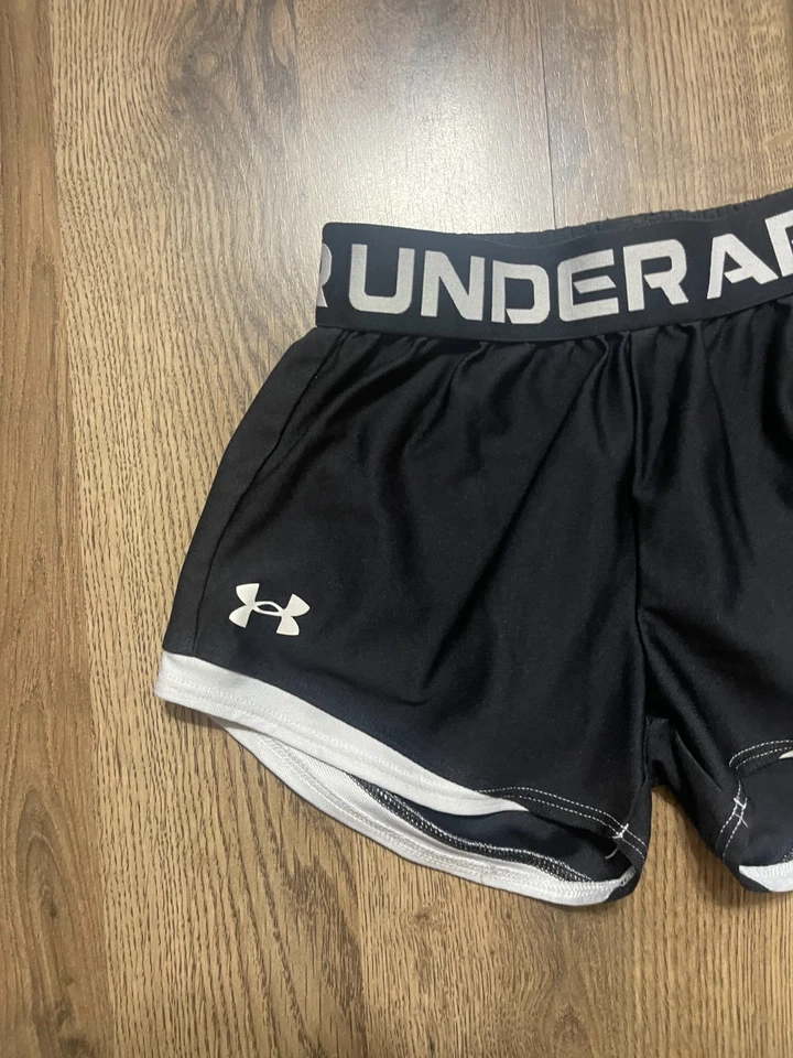 Under Armour Shorts, Youth Girls Size Small, Black White, Athletic Wear, Pull On - Image 3 of 4