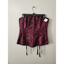 Fredericks of Hollywood Pink Black Lace Sequin Corset Garter Top NWT Size M