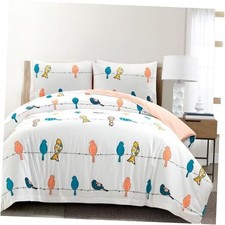 Rowley Birds Reversible Cotton Cover Set, 3 Piece Set, King Multicolor Duvet
