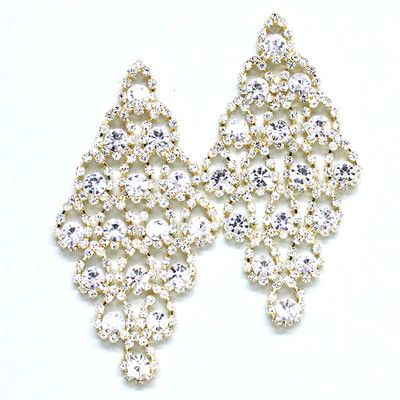 HIGH END CLEAR CRYSTAL IN GOLD EARRINGS LARGE CHUNKY FORMAL JEWELRY**