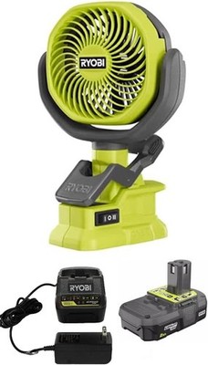 Techtronics Ryobi 18-Volt Personal Battery Powered Clip Fan Kit with 2.0 Ah Bat
