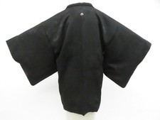 Japanese Vintage Haori Black Jacket Silk One Crest Flower Woven Pattern eb-1231