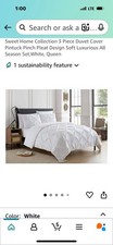 White 3 Pc Pintuck, Pinch Pleated Duvet Cover  Pillow Shams Full Queen
