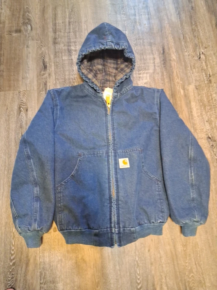 Vintage Youth Medium Denim Carhartt Zip Up Hooded Blanket Lined Jacket Y07 DST - Image 2 of 4