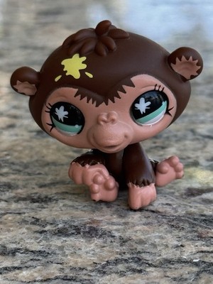 Hasbro Littlest Pet Shop LPS #663 Brown Messiest Monkey Chimp Green Eyes