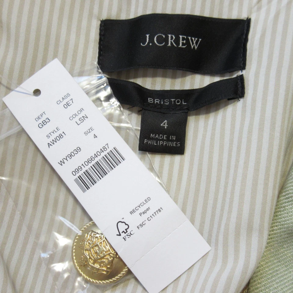 Blazer J.Crew Bristol en Light Sage Chaqueta de Lino Elástico Natural 4 Nuevo con Etiquetas Foto 4 de 4
