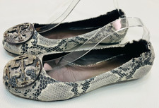 Tory Burch Flat shoes- grey snakeskin leather ballet signature logo flats in 39