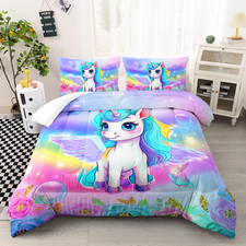 Unicorn Comforter Set for Kids - Twin/Full/Queen, 3PC Butterfly  Rainbow Design