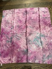 Vintage handpainted pink satin silk scarf abstract 32 x34.5 , handrolled edges