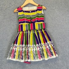 Vintage 1960s Ruth of Carolina Girls Size 4 Colorful Fiesta Tassel Midi Dress