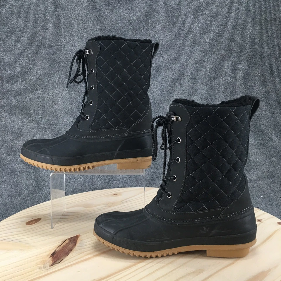 Khombu 靴子女式 10 中筒绝缘绗缝冬季鸭靴黑色系带 — 第 2/4 张图片