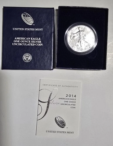 2014 U. S. Mint American Silver Eagle UNC with Box and COA.
