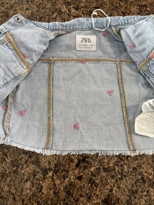 Zara Light Blue Jean Jacket 3 years Pink Bows New With Tag