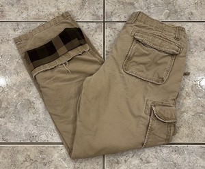 Mens 36X32 LL BEAN Flannel Lined Natural Fit Canvas Cargo Pant Distressed 264592