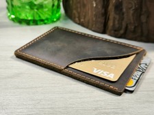 Genuine Crazy Horse Leather Card Holder Slim Wallet Unisex Minimalist Case