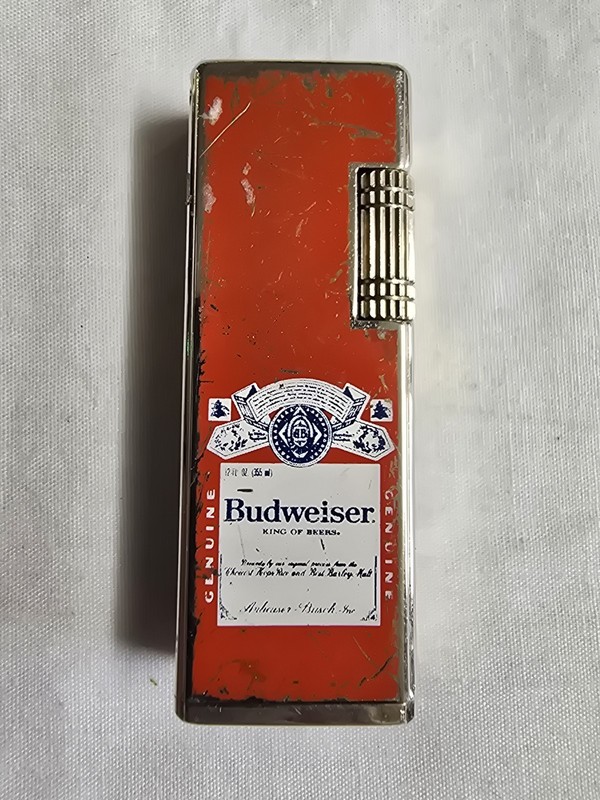 Vintage Budweiser Beers Gold Tone Rollalite Style Lighter. RARE