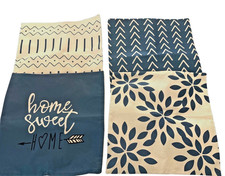 Set of 4 Throw Pillow Covers Slipcover 17x17 Blue Ivory Woven Boho Geometric Zip