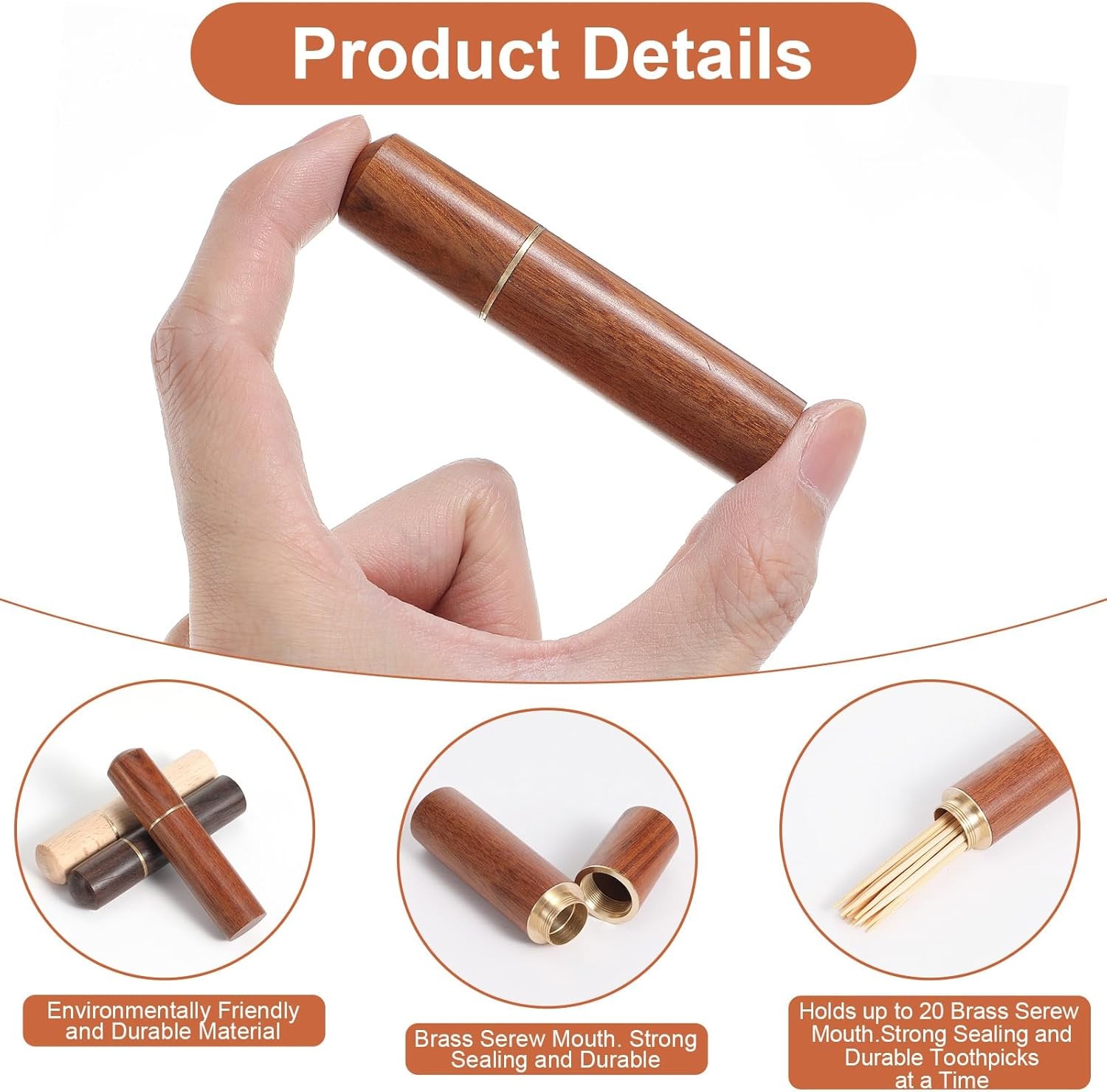 3 pocket toothpick holder, portable wooden toothpick holder