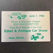 International Edsel Club Edsel & Antique Car Show Metal Plaque 1986