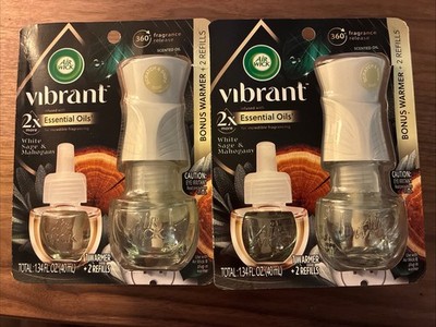 Air Wick Vibrant Plug In Warmer + 2 White Sage & Mahogany Refills, Lot of 2