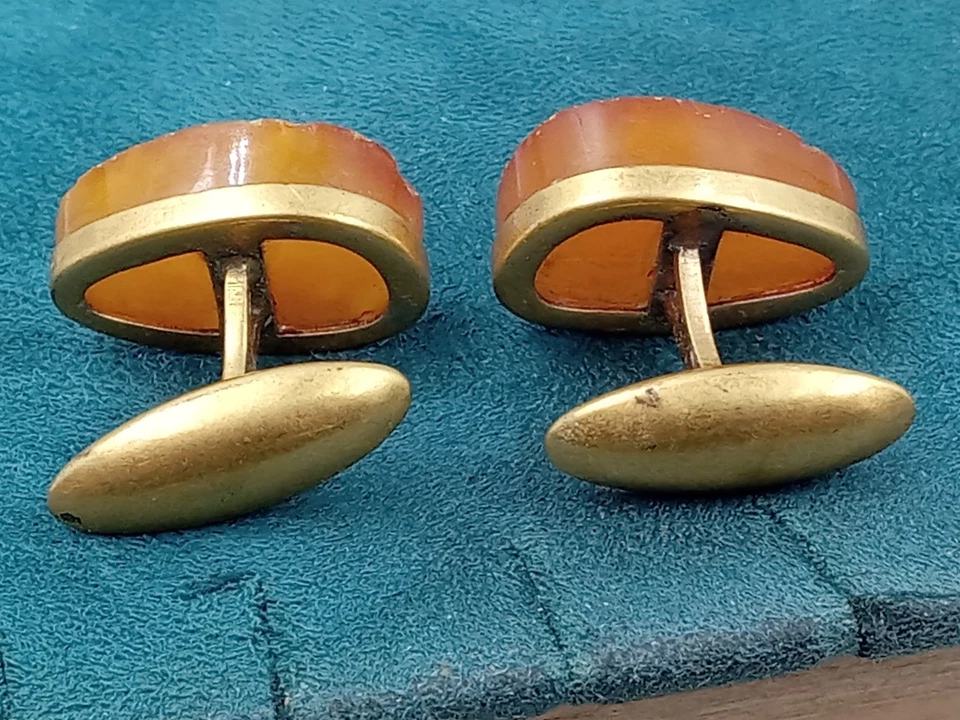 Gemelos Estate vintage tono dorado para hombre con ajustes ámbar: 0,75 x 0,5" Foto 4 de 4