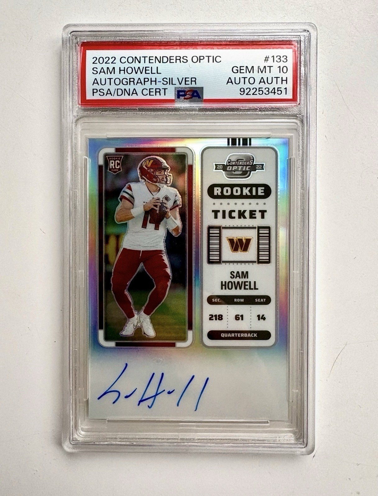 2022 Contenders Optic SAM HOWELL Rookie Ticket Silver Holo Auto RC#133 PSA 10