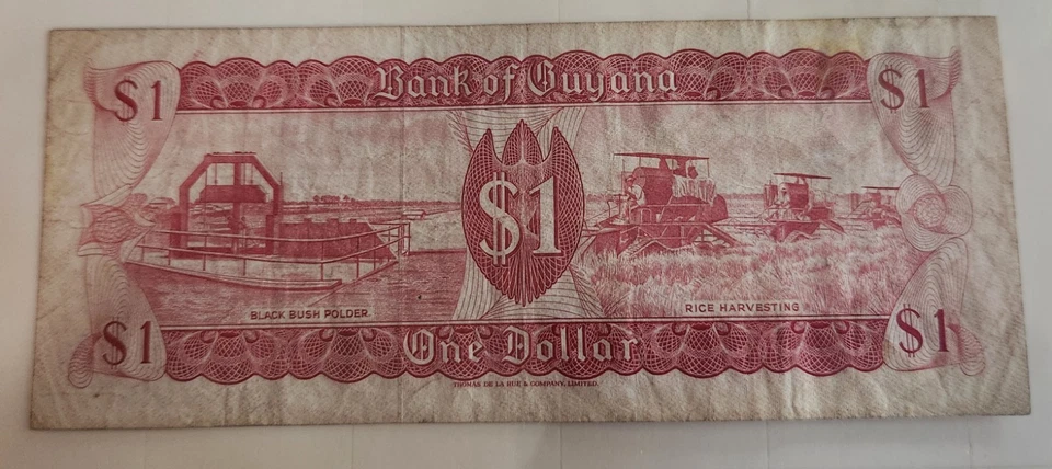 Банкнота Гайаны 1 доллар ND (1966-1992) CU $1 валюта уникальный 555 номер серии - Изображение 2 из 2
