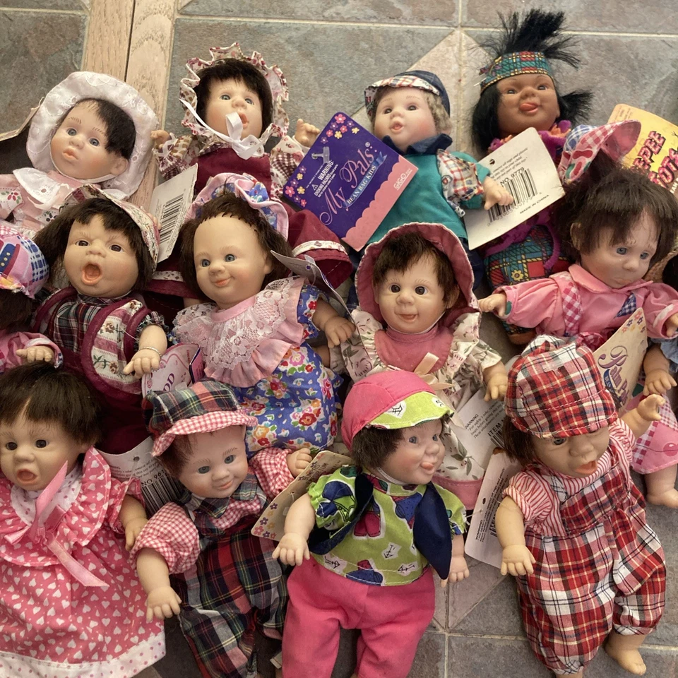 Vtg Gi Go Dolls Lot of 6 My Palm Pals Bean Kids 8” Expressions 1996 Happy Sad - Image 3 of 4