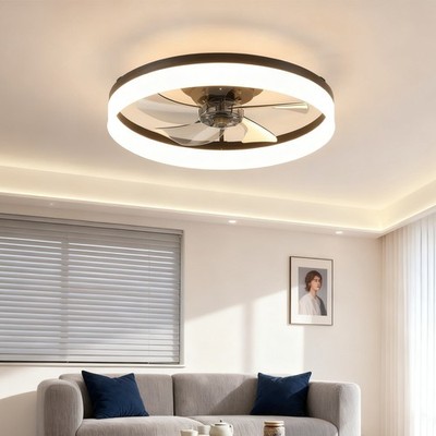 Modern 20 inch Low Profile Ceiling Fan Light Kit Flush Mount With Remote Control