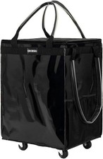  Medium, Black Reusable Shopping Bag with Wheels, 70L Foldable Rolling Tote